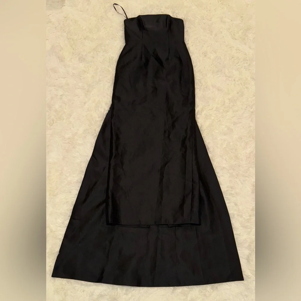 NEW Alfred Sung Strapless Satin Twill Column Gown w/ Removable Train sz 16 Black - Picture 3 of 7